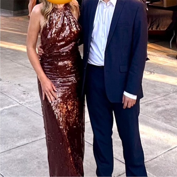 RONNY KOBO Alix Sequined Halter Gown Brown - Picture 13 of 16